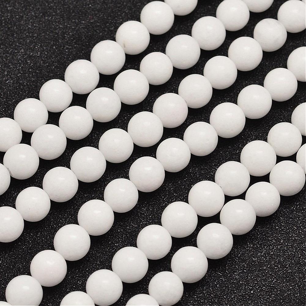 Strand of 45+ White Mashan Jade 8mm Plain Round Beads