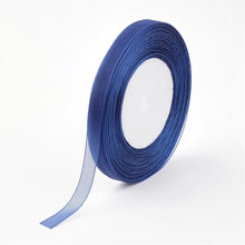 Load image into Gallery viewer, Sheer Organza Ribbon 12mm Dark Blue 45 Mtr Roll