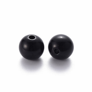 Pack of 70 Opaque Acrylic 10mm Round Large Hole Beads - Black