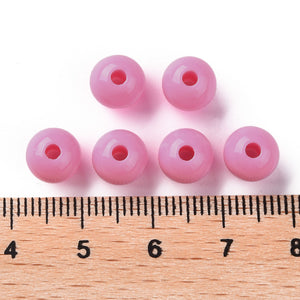 Pack of 200 Opaque Acrylic 8mm Round Large Hole Beads - Deep Pink