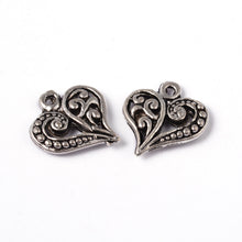 Load image into Gallery viewer, Tibetan Style Filigree Antique Silver 14mm Heart Charms Pack of 20