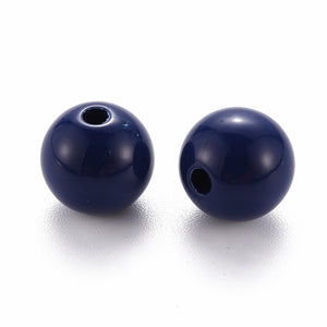 Pack of 70 Opaque Acrylic 10mm Round Large Hole Beads - Blue