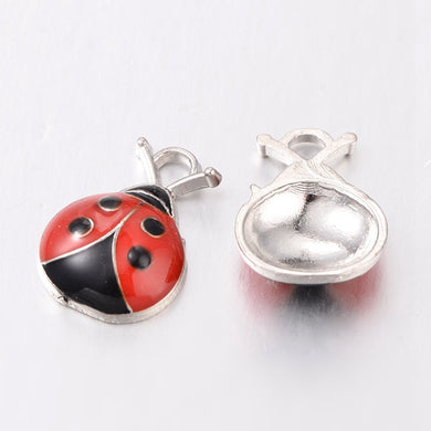 Pack of 10 x Red/Black Enamel & Alloy 18mm Charms (LADYBUG)